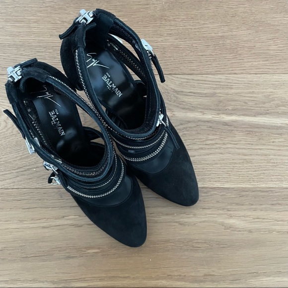 Giuseppe Zanotti Design x BALMAIN Black Suede Ankle Bootie Criss Cross Zips 38½︎ - Picture 11 of 11